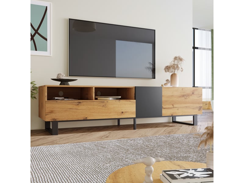  Meuble tv moderne 180 cm – design bicolore et effet bois  - Conforama D
