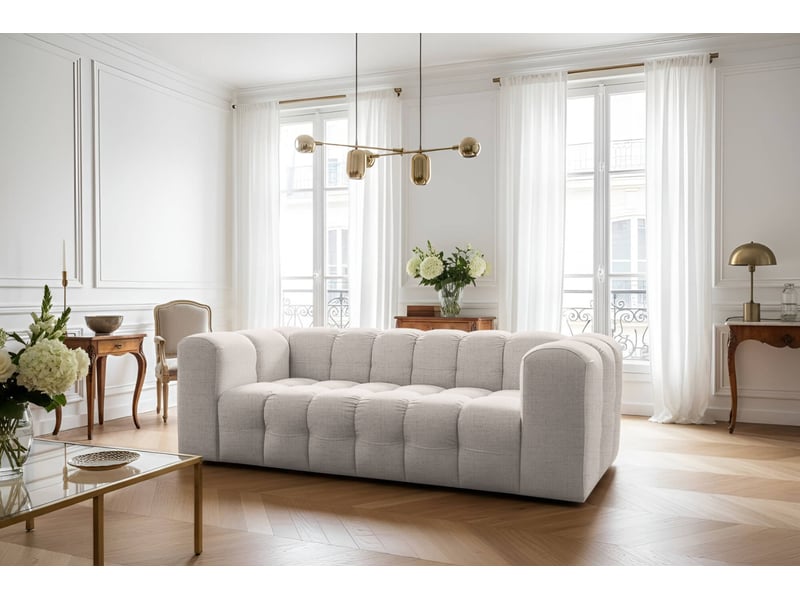 Canapé droit miloe 3 places fixe avec accoudoirs en tissu - blanc MILOE - Conforama B
