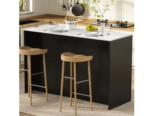 Îlot de cuisine avec grand plan de travail 135x55x91 cm – noir – led, 2 tiroirs et étagères réglables