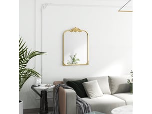 Miroir simple mural baroque avec cadre en métal, verre multicouche et ornements floraux amovibles doré 60 × 87 cm