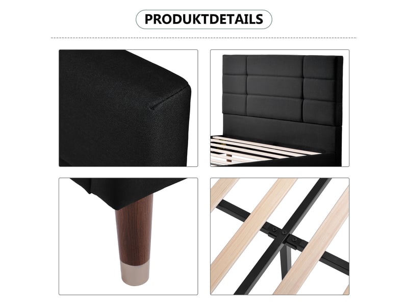  Lit adulte 140x200 cm, lit double avec tête de lit et sommier, lin noir, inclus matelas  - Conforama R