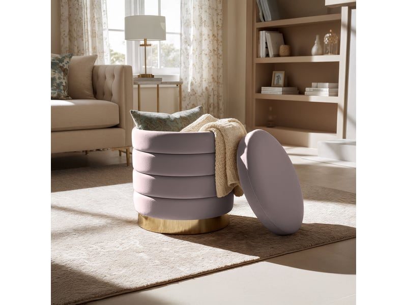 Tabouret rembourré en velours avec rangement 40 cm luna rose poudré LUNA - Conforama E