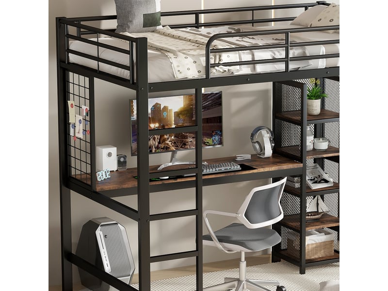  Lit superposé en mdf et métal noir et bois foncé 90x200 cm  - Conforama D