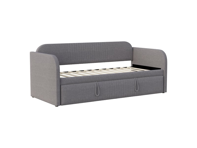  Canapé-lit gigogne 90x180 cm lin gris rayé – sommier inclus  - Conforama A