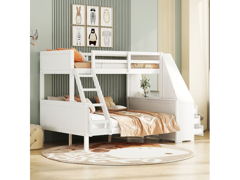  Lit superposé enfant 90x200 et 140x200 cm avec bureau et rangements blanc  - Conforama D