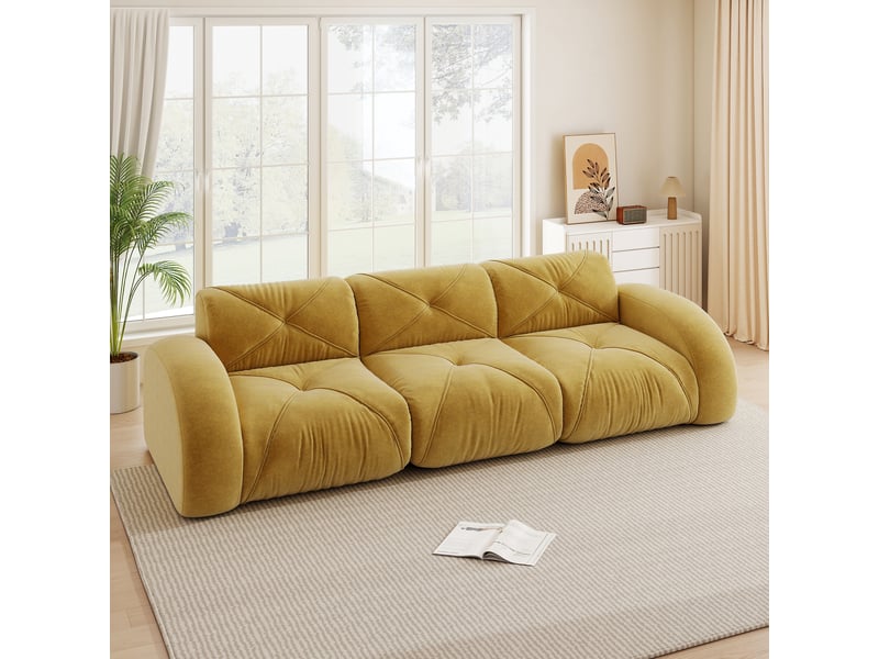  Canapé droit en tissu jaune, 3 places, 281 cm, sans structure rigide W3325S00345 - Conforama B