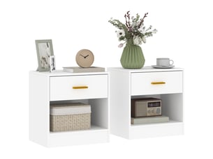 Ensemble de 2 tables de chevet modernes en bois avec tiroir et étagère ouverte, 39 x 28 x 41 cm, blanches
