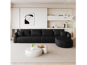 Canapé d'angle compressé droit fixe <strong>MAISENTIEL</strong> <strong></strong> 5 places Tissu noir