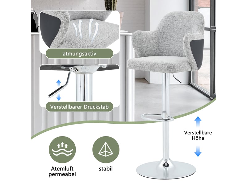  Lot de 2 tabourets de bar réglables,50x37,6x97-118 cm,tissu,gris clair  - Conforama D