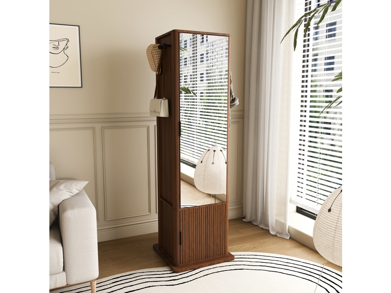  Armoire à bijoux pivotante modenvie miroir psyché 360° 50 x 50 x 170 cm noyer foncé  - Conforama D