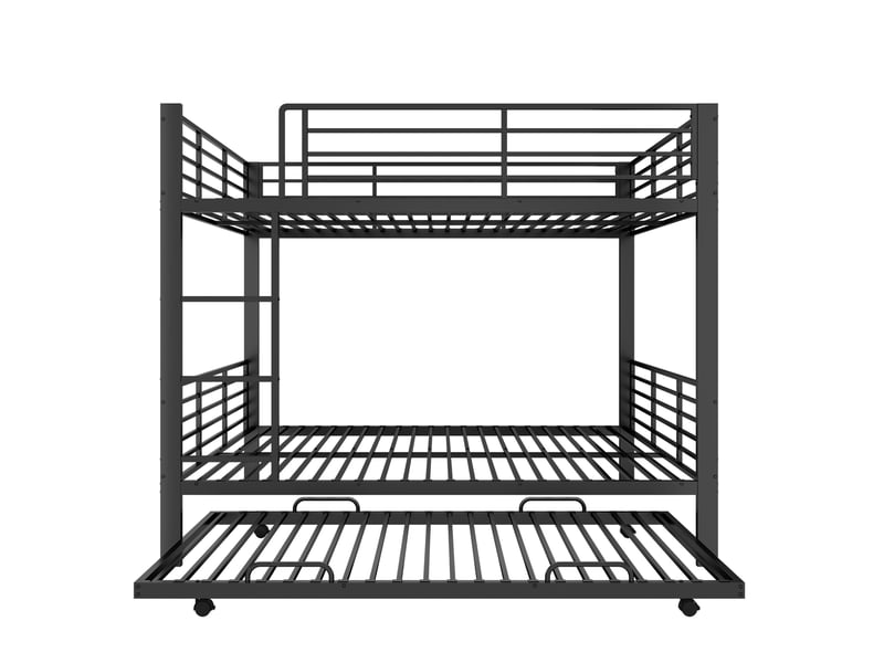  Lit superposé triple 140x200 cm en métal avec lit gigogne, noir et échelle  - Conforama A