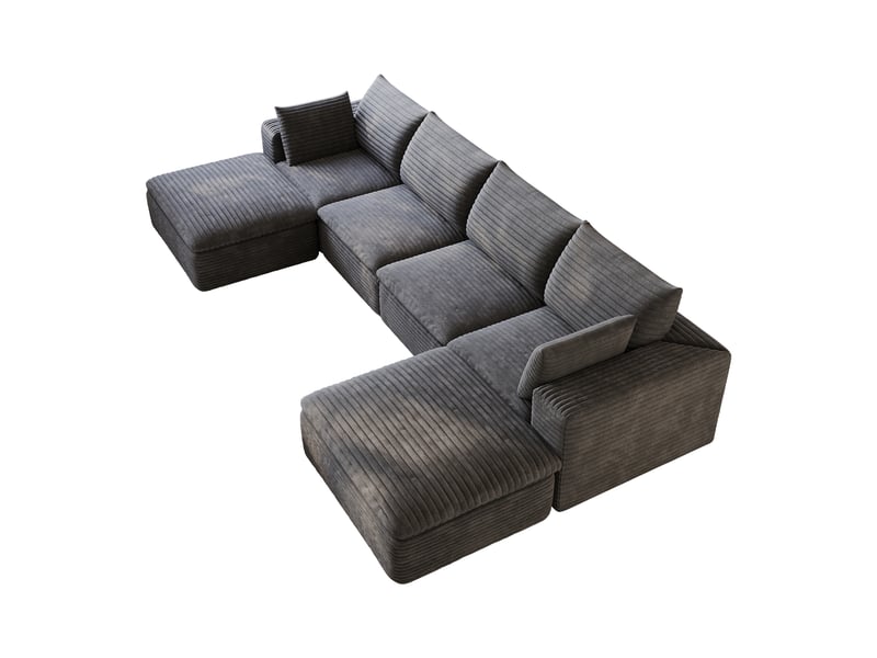  Canapé cloud modulable, velours côtelé gris foncé, 340 cm, coussins amovibles, sans montage  - Conforama E