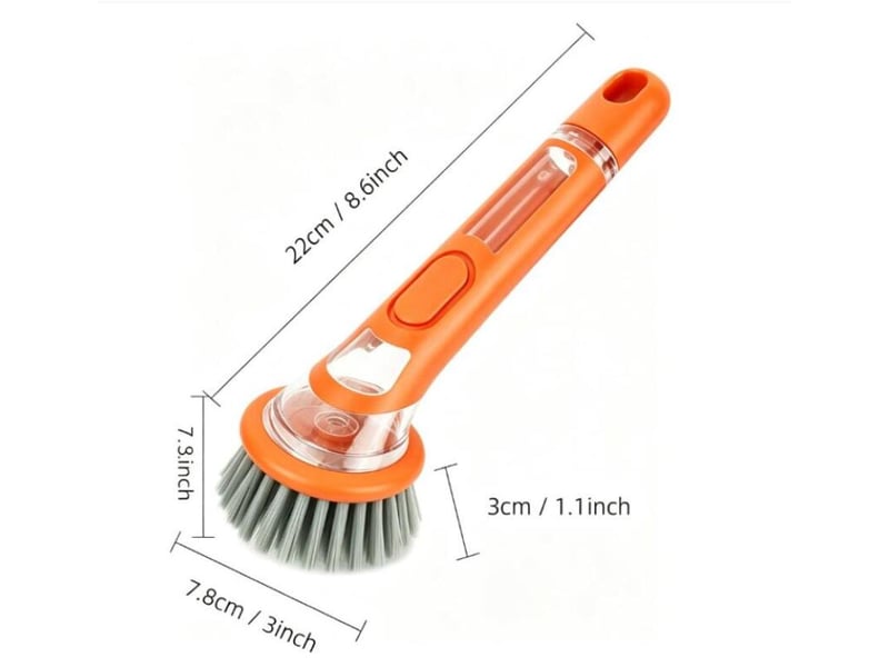  Brosse de nettoyage avec distributeur de savon, nettoyage puissant, convient pour les casseroles, les éviers, etc. Poils longs, orange  - Conforama B