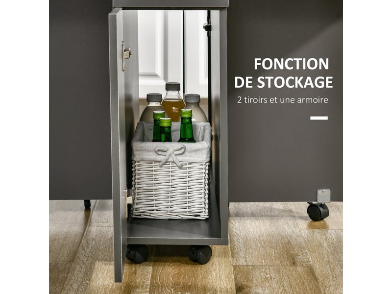  Table de salle à manger pliante sur roulettes avec rangement 1 placard et 2 tiroirs 76 x 140 x 74 cm  - Conforama R