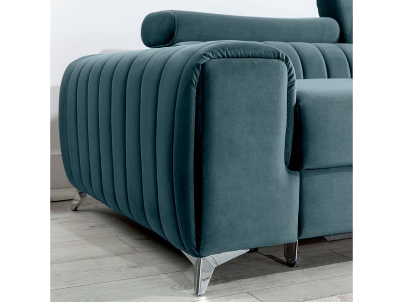 Canapé d'angle droit bleu canard convertible 3 places jayson couchage spacieux - Conforama C