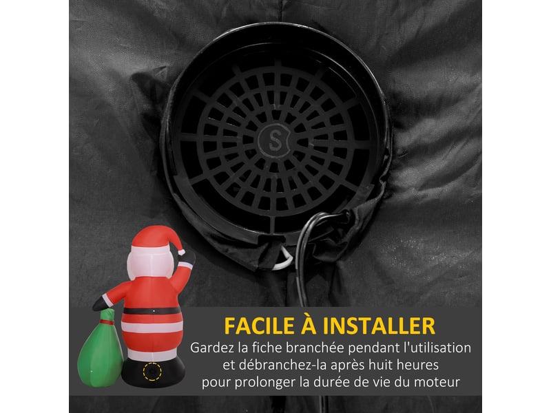  Père de noël gonflable de 180 cm avec lumières led, intérieur et extérieur, matériel fixation et souffleur  - Conforama R