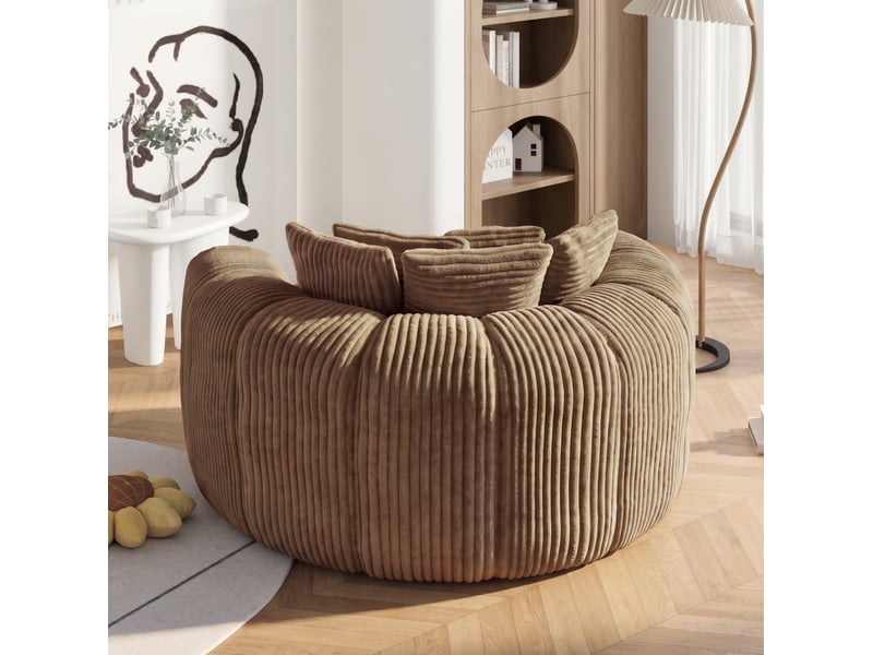  Fauteuil relax 145 x 133 x 59 cm – beige camel – assise profonde, 5 coussins et confort enveloppant  - Conforama D