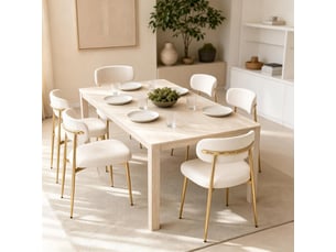 Lot de 6 chaises de salle à manger rembourrées blanches, dossier incurvé, pieds en métal doré, patins réglables, charge 125 kg, design moderne