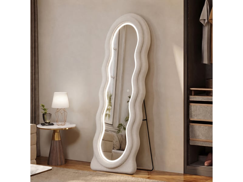 Miroir sur pied led - 45 x 150 cm - blanc - miroir corps entier en verre trempé avec cadre irrégulier et éclairage - Conforama C