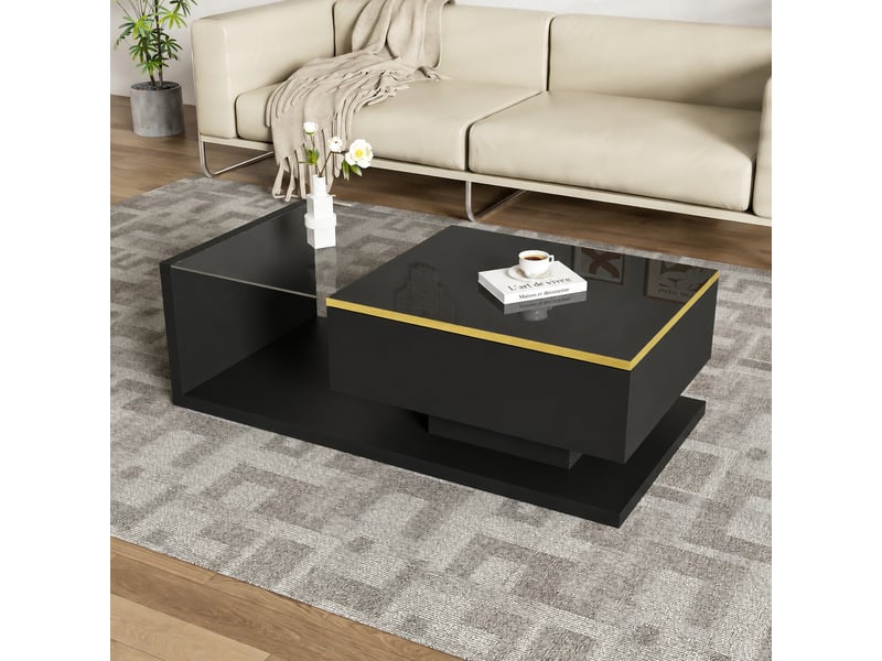  Table basse noire brillante avec éclairage led, 100 x 50 cm  - Conforama E