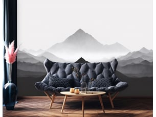 Papier peint panoramique intissé montagnes aquarelle gris - 250x175 cm - papier peint chambre et salon