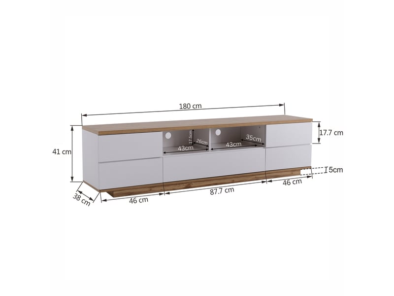  Meuble tv - 180x46cm - 5 portes - étagères ouvertes - style scandinave blanc  - Conforama R
