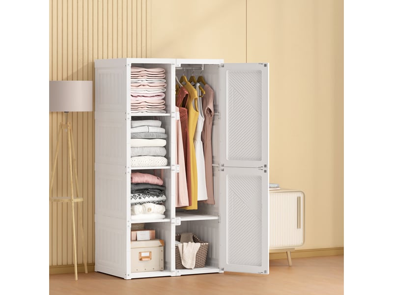  Armoire pliante portable 6 portes, 8 compartiments et 1 tringle - blanc - 136x69x50 cm - grande capacité 470l  - Conforama B