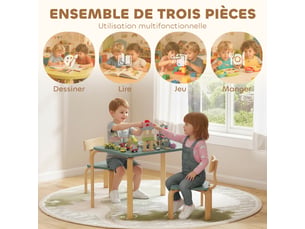 Table enfant avec chaises, lot table et 2 chaises enfant en bois pour dessiner, jouer, étudier, vert, 78x53x53cm