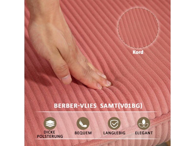  Fauteuil à bascule rose en tissu côtelé, accoudoirs et patins en bois, relax pour salon et chambre  - Conforama E