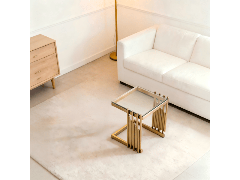  Table d'appoint carrée 41 cm - verre trempé clair, cadre en inox doré - finition miroir luxe, salonchambrebalcon  - Conforama D