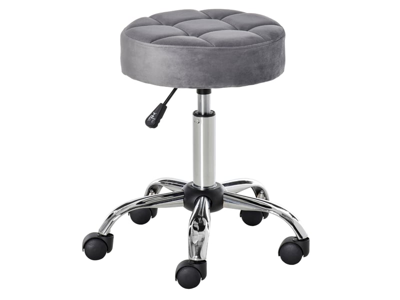  Tabouret de bureau à roulettes gris, réglable de 49 à 61 cm, assise polyester effet velours et base chromée  - Conforama A