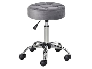 Tabouret de bureau à roulettes gris, réglable de 49 à 61 cm, assise polyester effet velours et base chromée
