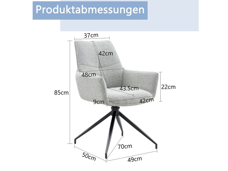  Lot de 2 chaises pivotantes 360°, chaises de salle à manger, dossier ergonomique et accoudoirs, métal, gris clair+noir  - Conforama C