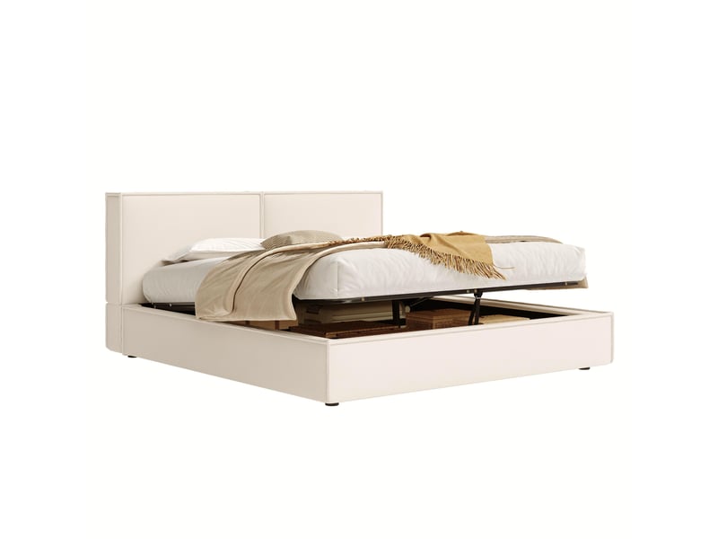  Lit adulte coffre,180x200 cm,avec sommier à lattes,lin,beige  - Conforama A