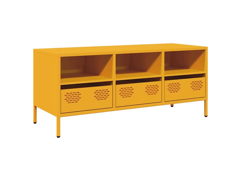  Meuble tv - banc tv - meuble de rangement jaune moutarde 101,5x39x43,5 cm acier laminé à froid  - Conforama A