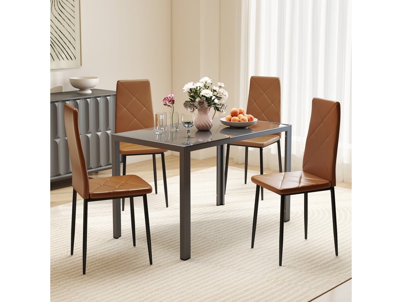  Ensemble de 4 chaises de salle à manger revêtues de similicuir, avec dossier haut et pieds en acier, 41 x 50 x 97 cm, marron  - Conforama D