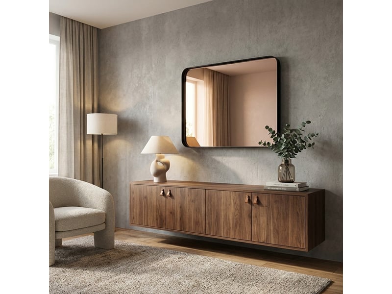 Miroir mural rectangulaire rose gold avec cadre noir  - Conforama B