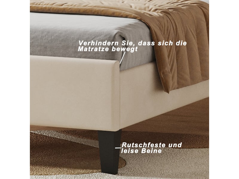 Feeohome lit enfants 90x200, lit princesse, cadre de lit avec tête de lit florale et sommier à lattes, lit rembourré en velours pour enfants, adolescents (beige) - Conforama B
