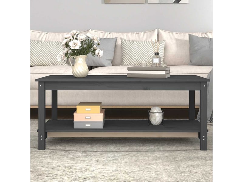  Table basse | table de salon gris 110x55x45 cm bois massif de pin  - Conforama B