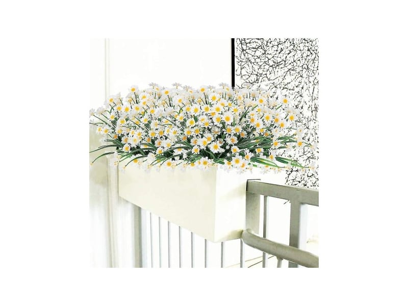  Pièces marguerites artificielles, fleurs en plastique vert buisson, fausses plantes pour intérieur et extérieur (blanc)  - Conforama D