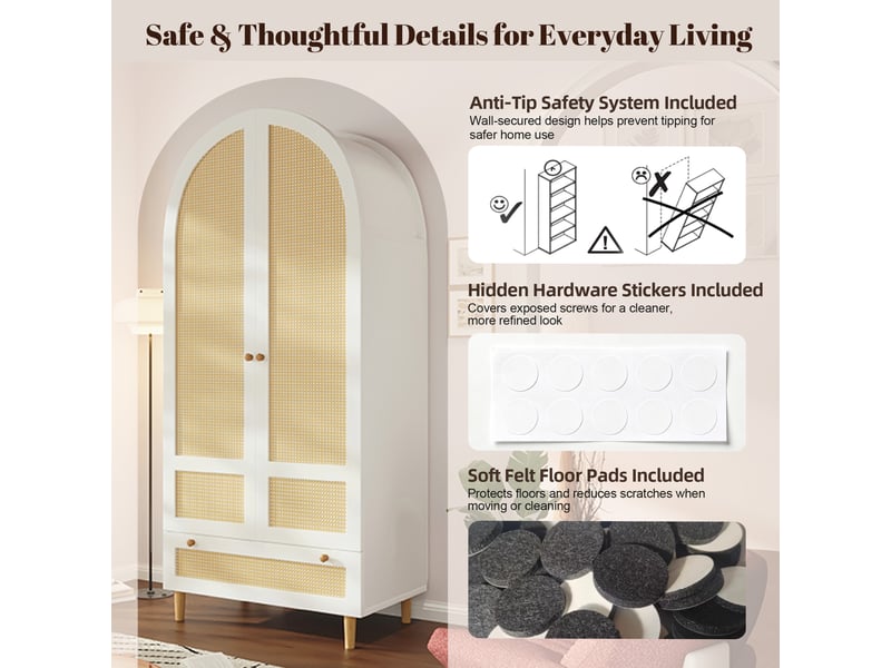  Armoire 2 portes avec penderie et tiroir à fermeture douce pour chambre en mdf 80×50×180 cm blanc  - Conforama C