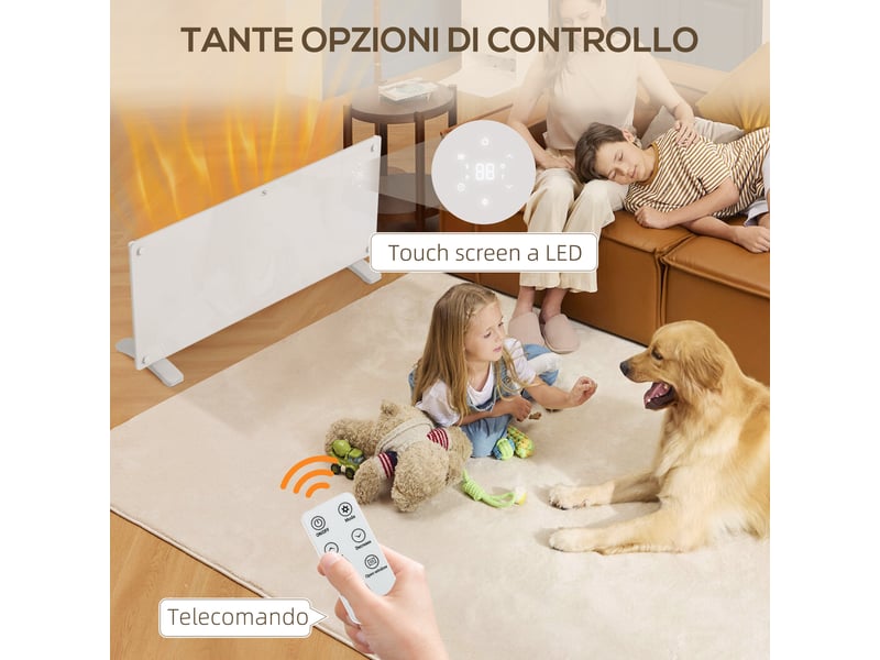  Chauffage à convection 2000 w avec température réglable, télécommande et minuterie, 87 x 21,5 x 44,5 cm, blanc  - Conforama D
