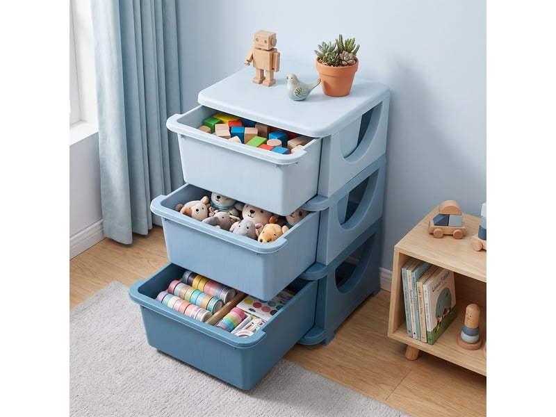  Commode à 6 tiroirs pour enfants de 3 à 6 ans, bords arrondis, meuble de rangement pour jouets en polypropylène, 37 x 37 x 56,5 cm, bleu  - Conforama C
