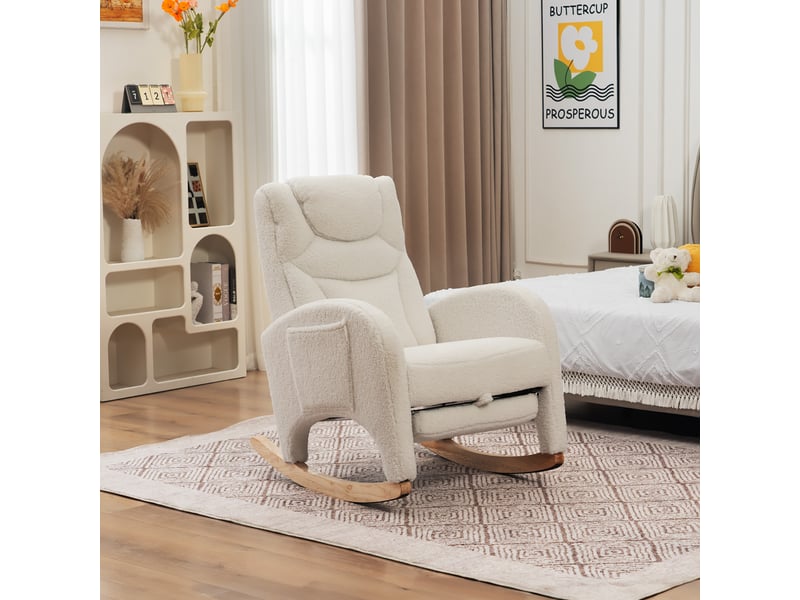  Fauteuil à bascule rembourré avec accoudoirs, tissu teddy, fauteuil d’accent pour salon et chambre DUD2013 - Conforama B
