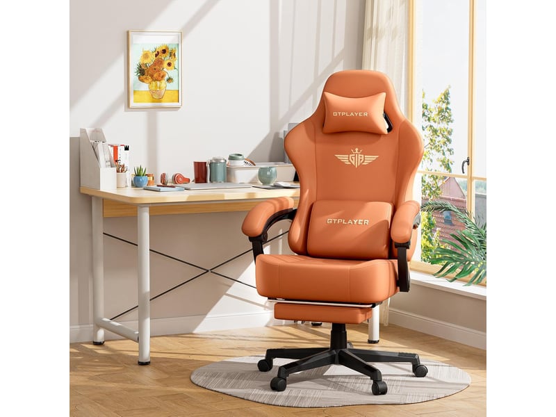 Gtplayer chaise de jeu inclinable à 160° avec repose-pieds 180kg - similicuir orange GT829-LTHOR - Conforama B