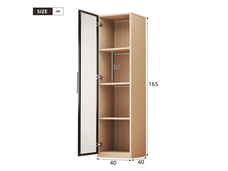 Vitrine haute étroite mdf chêne 40×40×165 cm verre trempé led charnières douces  - Conforama C