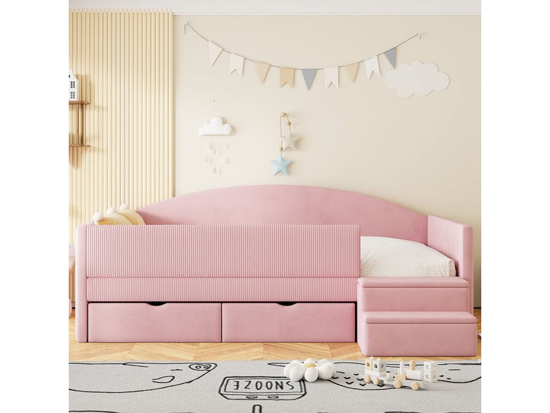  Lit avec tiroirs 90x190, rangement intégré lit une personne, revêtement velours, deux tiroirs, design multifonction  - Conforama B
