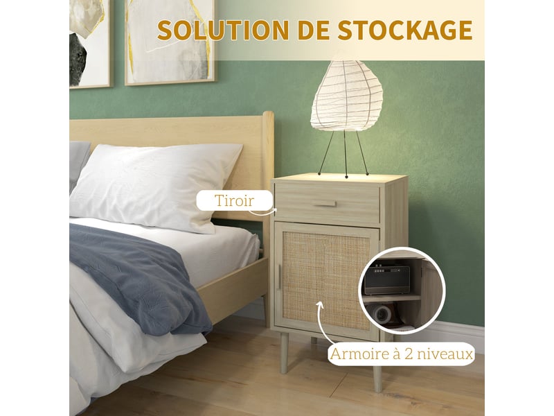  Lot de 2 tables de chevet 40 x 40 x 68,5 cm rangements tiroir étagère réglable moderne scandinave en mélamine chêne 21_0001587  - Conforama D