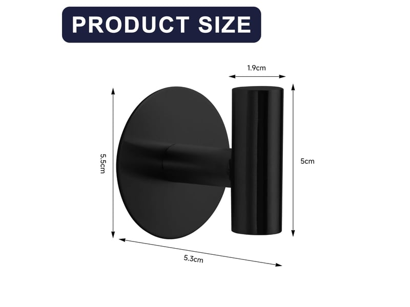  4 pièces crochet serviette salle de bain, acier inox accroche de adhésif avec coussinet collant mural, noir  - Conforama B
