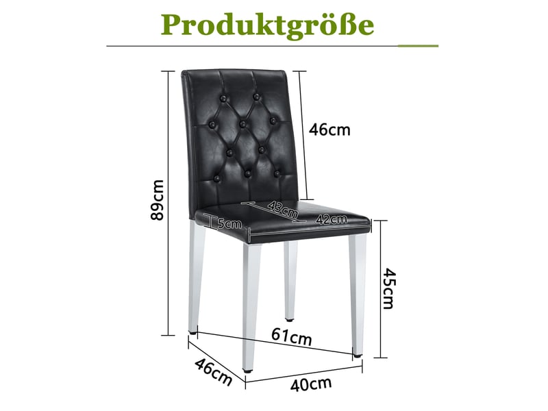  Lot de 4 chaises de salle à manger, chaise cuisine, dossier à motif losange, design contemporain, pu noir, métal argenté  - Conforama C